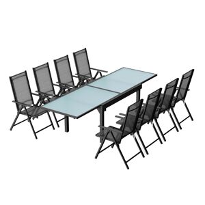 Concept Usine Table de jardin extensible et 8 fauteuils en alu et textilene Gris 270x76x90cm