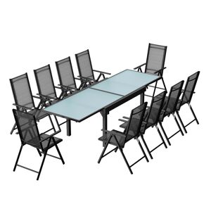 Concept Usine Table de jardin extensible 10 fauteuils en alu et textilene Gris 270x76x90cm