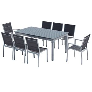 Concept Usine Table de jardin extensible et 8 chaises alu/textilene gris Gris 244x75x100cm