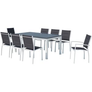 Concept Usine Table de jardin extensible et 8 chaises alu/textilene blanc Blanc 244x75x100cm