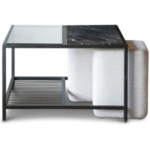 PIB Table basse carree en marbre noir et poufs gris Noir 70x43x70cm