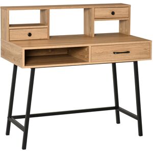 Homcom Bureau secretaire industriel 3 tiroirs 3 niches metal noir aspect bois