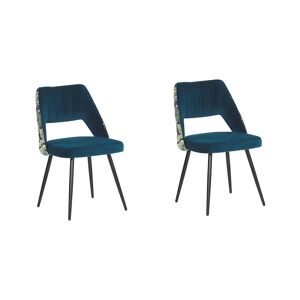 Beliani Lot de 2 chaises de salle à manger en velours bleu Bleu 50x79x43cm