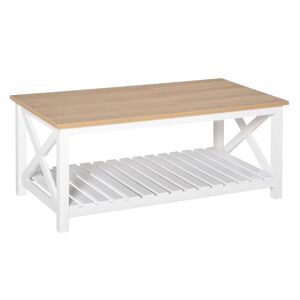 Homcom Table basse rectangulaire étagère à lattes plateau chêne clair blanc Blanc 116x48x60cm