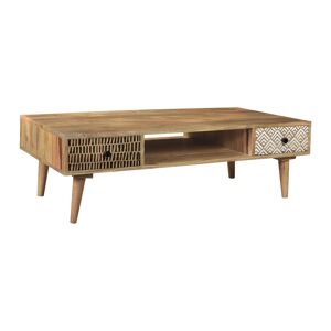 Rendez-Vous Deco Table basse rectangulaire en bois, 2 tiroirs a motifs