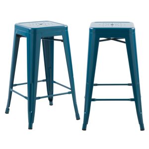 Rendez-Vous Deco Tabouret pour îlot central 66 cm en metal bleu mat (lot de 2)