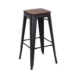 Mathi Design Tabouret de bar en acier gris et bois fonce Marron 48x76x31cm