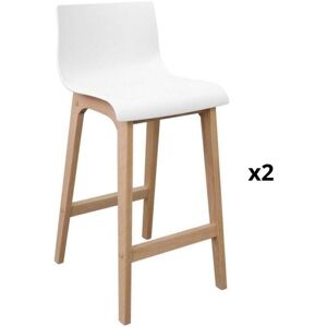 Mob In Tabourets d'ilot 65 cm pieds chene assise plastique blanche -Lot de 2