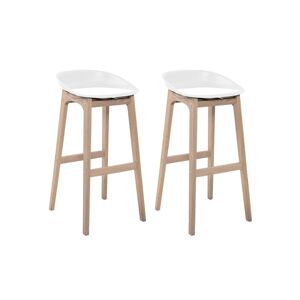 Mob In Tabourets d'ilot 65cm pieds chene assise plastique blanc - Lot de 2