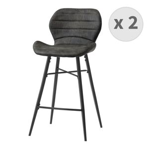 Moloo Chaise haute industrielle micro vintage marron fonce/metal noir (x2)