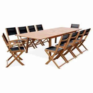 sweeek Table de jardin extensible 10 chaises en bois d'Eucalyptus noir Noir 300x75x110cm