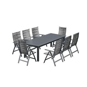 Concept Usine Table de jardin extensible 10 places et 8 fauteuils en alu Gris 276x75x100cm