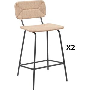 Mob In Lot de 2 tabourets d'ilot 65 cm en metal et rotin synthetique Naturel