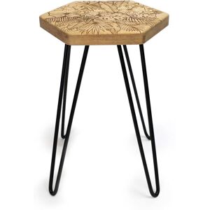 Woodstache Tabouret en chêne massif gravure Jungle H 48,5 cm