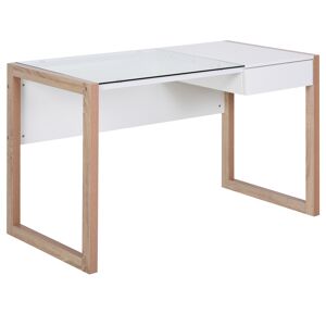 Homcom Bureau informatique contemporain tiroir verre aspect bois blanc