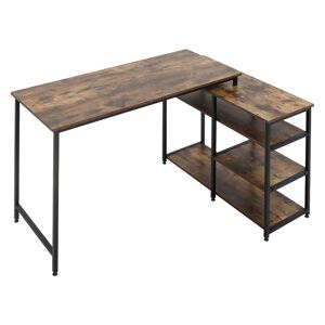 Homcom Bureau d'angle design industriel 3 étagères aspect bois métal noir