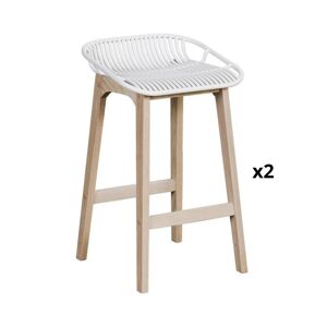 Mob In Tabourets d'ilot 65 cm pieds chene assise plastique blanche -Lot de 2