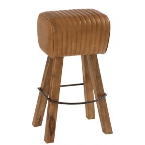 LANADECO Tabouret cuir/bois de manguier camel/naturel - Publicité