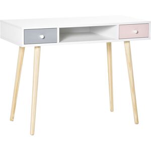 Homcom Bureau enfant style scandinave 2 tiroirs et 1 niche blanc