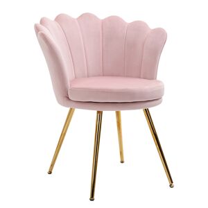 Homcom Chaise design coquillage pieds métal dorés effilés velours rose poudré - Publicité