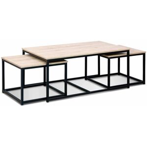 sweeek Lot de 3 tables gigognes métal noir et bois Marron 100x45x60cm