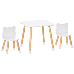 Homcom Ensemble scandinave table et chaises enfant motif ourson bois blanc - Publicité