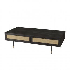 MACABANE Table basse en pin noire 4 tiroirs cannage L140 - Publicité