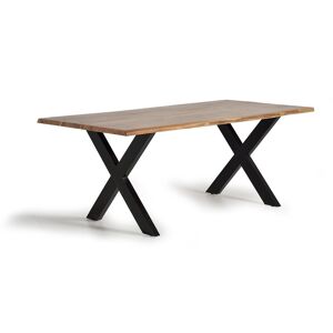 GINER Y COLOMER Table à manger en bois d'acacia naturel et pieds en métal noir Marron 240x78x100cm