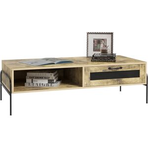 Homcom Table basse rectangulaire industrielle niche tiroir metal aspect bois