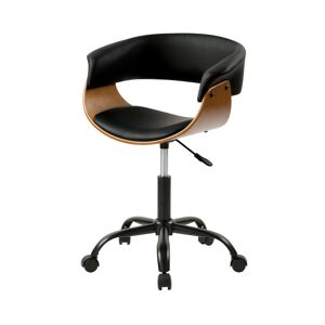 Rendez-Vous Deco Chaise de bureau pivotante sur roulettes en bois et PU noir