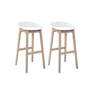 Mob In Tabourets d'ilot 75cm pieds chene assise plastique blanche - Lot de 2