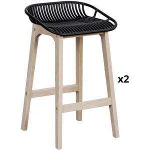 Mob In Tabourets d'ilot 65 cm pieds chene assise plastique noire - Lot de 2