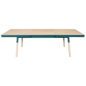 MON PETIT MEUBLE FRANCAIS Table 220x120 cm en frêne massif, 2 rallonges bleu frehel