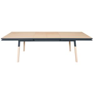 MON PETIT MEUBLE FRANCAIS Table 220x120 cm en frêne massif, 2 rallonges bleu sombre de rance