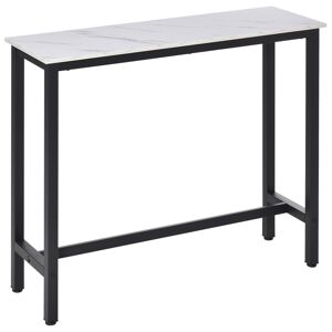 Homcom Table de bar 100H cm châssis acier noir plateau aspect marbre blanc Blanc 120x100x40cm