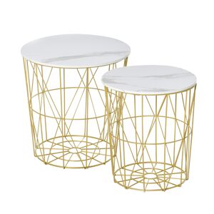 Homcom Lot de 2 tables gigognes néo-rétro métal doré aspect marbre blanc - Publicité