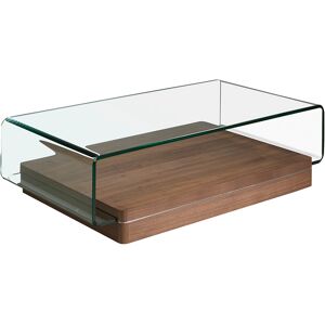 Table basse courbée en verre et effet bois noyer