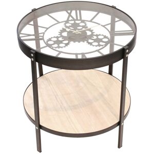 The Home Deco Factory Table d'appoint en metal et bois horloge 50 cm