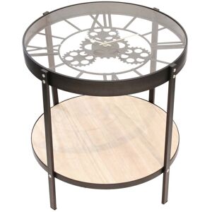 The Home Deco Factory Table d'appoint en métal et bois horloge 50 cm