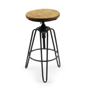 Wadiga Tabouret de bar style tabouret d'usine en metal noir et bois