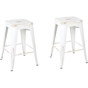 Beliani Lot de 2 tabourets de bar blancs dorés de 60 cm Blanc 42x60x42cm