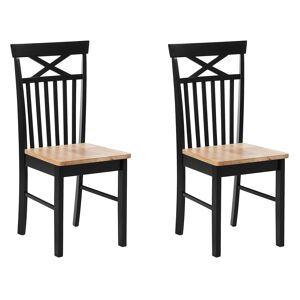 Beliani Lot de 2 chaises en bois marron clair et noir - Publicité