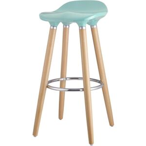 ATHM DESIGN Tabouret de bar assise plastique dur bleu pieds bois