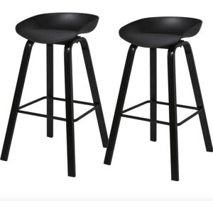 ATHM DESIGN Tabouret de bar assise plastique dur noir - Lot de 2