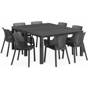 sweeek Table de jardin modulable et 8 fauteuils Gris 147x74x90cm