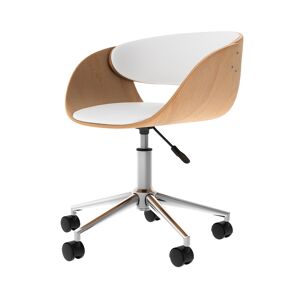 Rendez-Vous Deco Chaise de bureau pivotante sur roulettes en bois et PU blanc