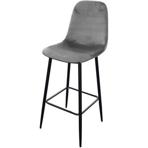 Tabouret de bar métal noir et assise velours gris 42x47x108cm