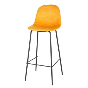 Wadiga Tabouret de bar metal noir et assise velours jaune