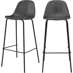 Rendez Vous Deco Chaise de bar 75 cm en cuir synthetique grisnoir lot de 2 Noir 42x99x45cm