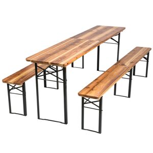 Tectake Table de jardin pliante avec bancs marron Marron 219x78x51cm